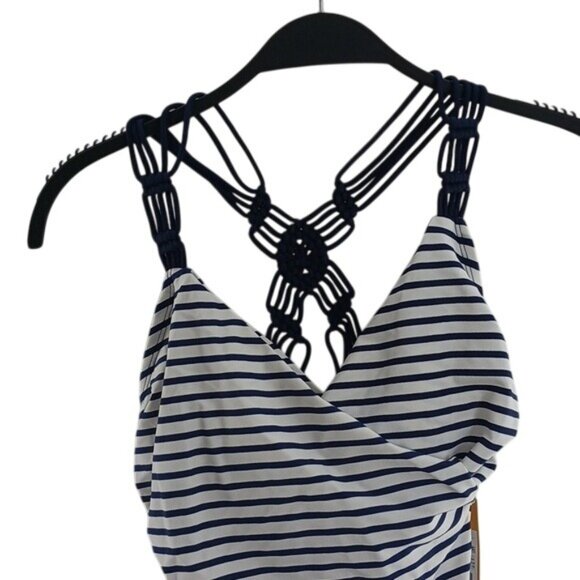 Kona Sol Swimsuit Blue White Striped One Piece Criss-Cross Back Womens Size S - Picture 4 of 12